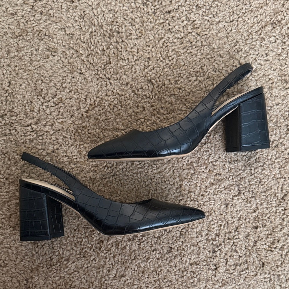 Nine West Black Croc-Embossed Slingback Heels